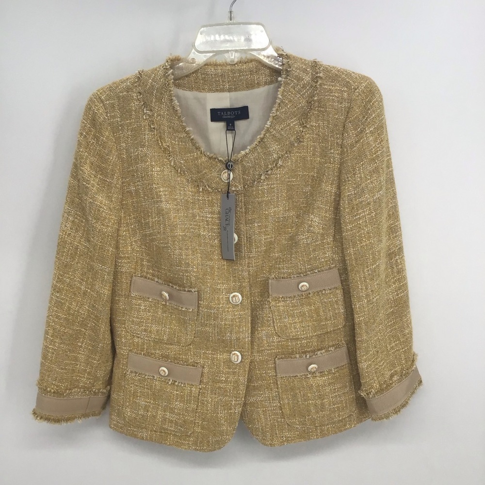 Talbots NWT The Grace Fit Boucle’ Fitted Jacket Career Classic Golden Size 8 - Picture 2 of 11